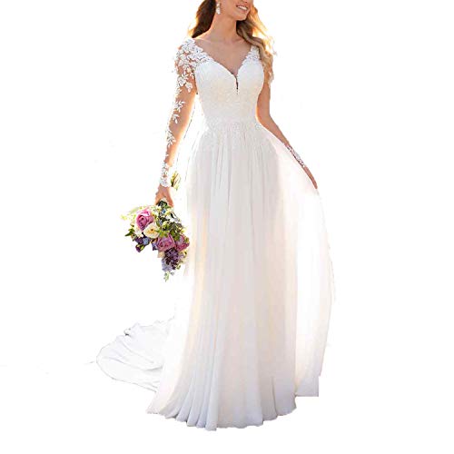 2023 Lace Applique Chiffon A-Line Wedding Dress Ivory