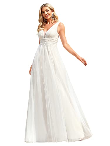 Elegant V-Neck Lace Backless Wedding Dress - Size US12