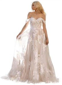 2024 Off Shoulder Lace A-line Wedding Dress - Champgane - Plus Size