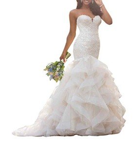 Ivory Lace Mermaid Wedding Dress with Ruffle Skirt