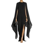 Elegant Black Maxi Dress with Chiffon Cape