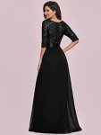 Elegant A-Line Sequin Maxi Dress in Black
