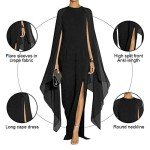Elegant Black Maxi Dress with Chiffon Cape