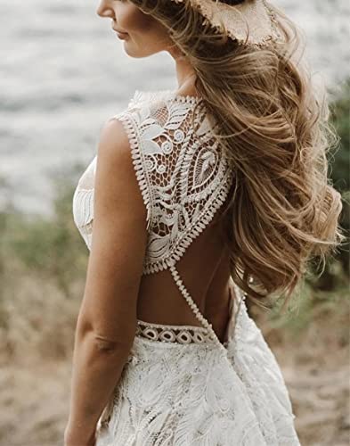 Boho Beach Wedding Dress with Open Back & Lace