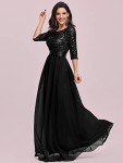 Elegant A-Line Sequin Maxi Dress in Black