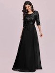 Elegant A-Line Sequin Maxi Dress in Black
