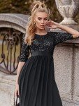 Elegant A-Line Sequin Maxi Dress in Black