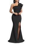 Elegant Black One-Shoulder Ruffle Evening Dress