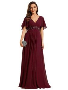 Burgundy A-Line V Neck Formal Dress US14