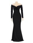 Elegant Off-The-Shoulder Long Sleeve Maxi Dress