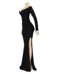 Elegant Off-The-Shoulder Long Sleeve Maxi Dress