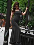 Elegant Black One-Shoulder Ruffle Evening Dress