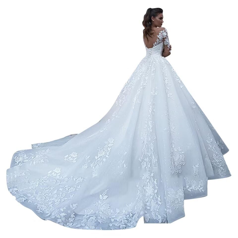 SYYS Sexy V-Neck Bridal Ball Gowns Lace White