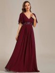 Burgundy A-Line V Neck Formal Dress US14