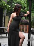 Elegant Black One-Shoulder Ruffle Evening Dress