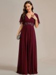 Burgundy A-Line V Neck Formal Dress US14