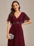 Burgundy A-Line V Neck Formal Dress US14