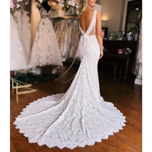 Boho Ivory Lace Mermaid Wedding Dress Size US4