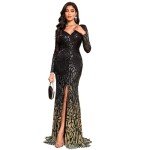 Elegant Black Sequin Long Sleeve Maxi Dress