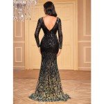 Elegant Black Sequin Long Sleeve Maxi Dress