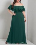 Plus Size Green Off-The-Shoulder Bridesmaid Maxi Dress