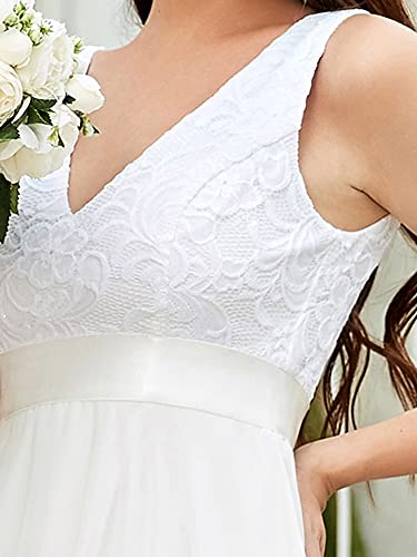 White Tea-Length V Neck Chiffon Bridal Party Dress