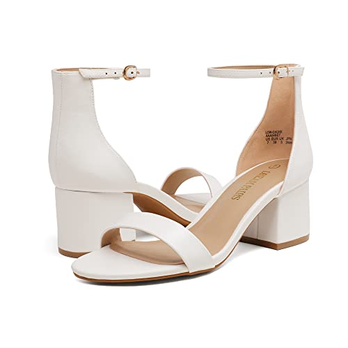 DREAM PAIRS White Low-Chunk Heel Sandal, Size 9