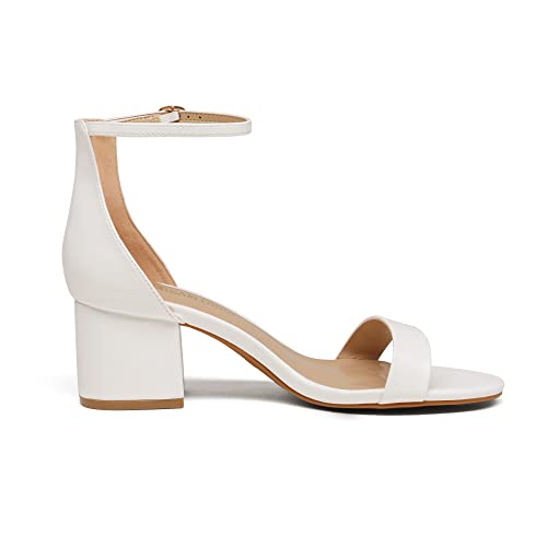 DREAM PAIRS White Low-Chunk Heel Sandal, Size 9