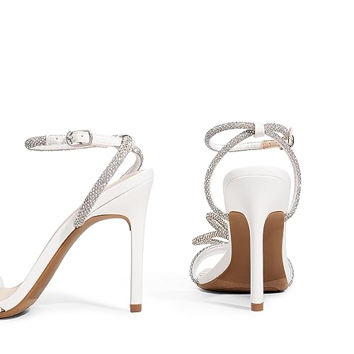 Crystal Bowknot Wedding Sandals- White, Square Toe, Size 10