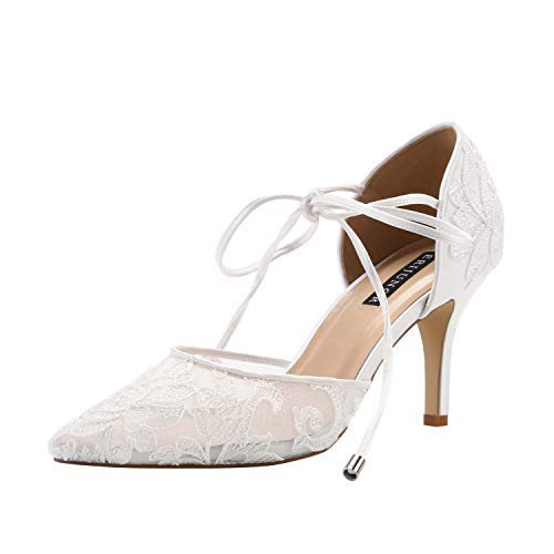 Ivory Lace Bridal Wedding Shoes Women Comfortable Mid-Heel