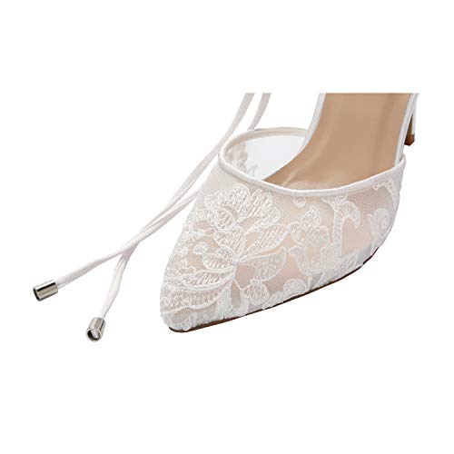 Ivory Lace Bridal Wedding Shoes Women Comfortable Mid-Heel