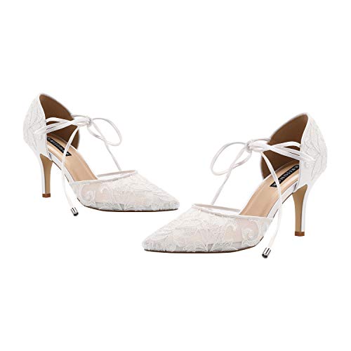Ivory Lace Bridal Wedding Shoes Women Comfortable Mid-Heel
