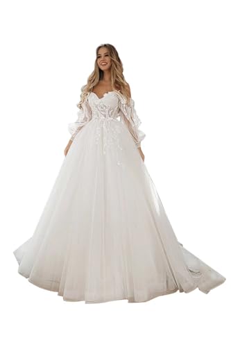 SoDigne 2024 Cold Shoulder Lace Wedding Gown White