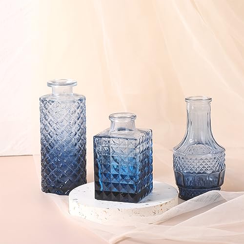Set of 18 Blue Glass Bud Vases for Weddings