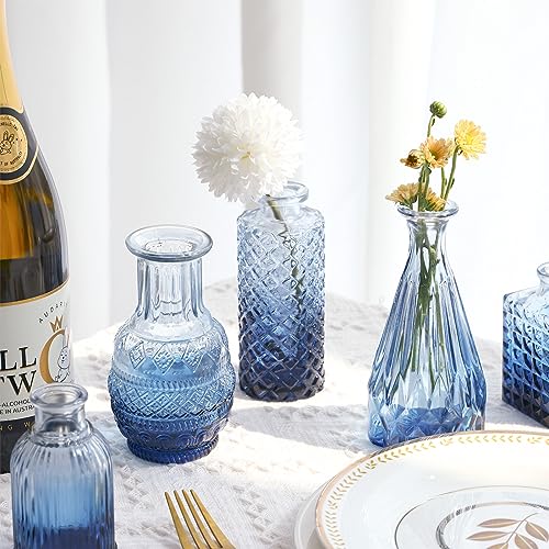 Set of 18 Blue Glass Bud Vases for Weddings