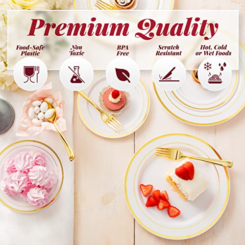 Gold Reusable Dinnerware Set for 100 Guests - 600pc