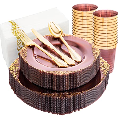 Clear Burgundy Wedding Party Disposable Tableware Set 175pcs