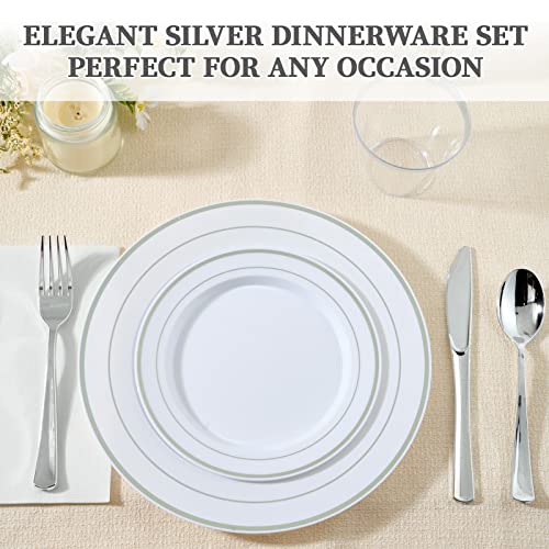 Silver Rim Plastic Dinnerware Set for 100 Guests