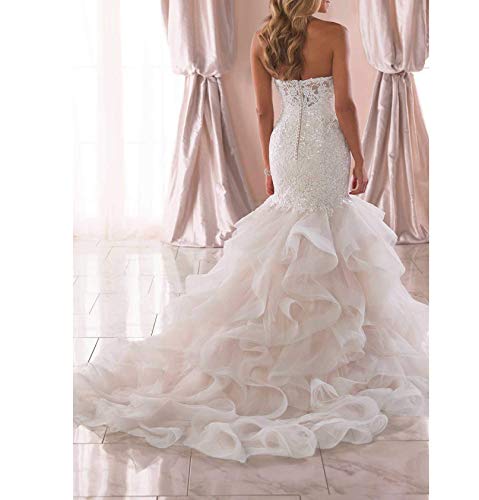 Ivory Lace Mermaid Wedding Dress with Ruffle Skirt