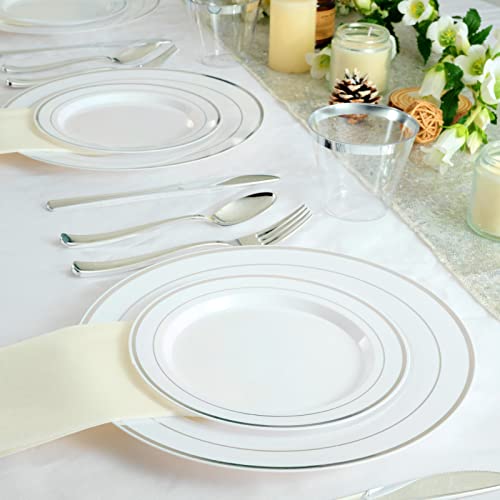 Silver Rim Plastic Dinnerware Set for 100 Guests