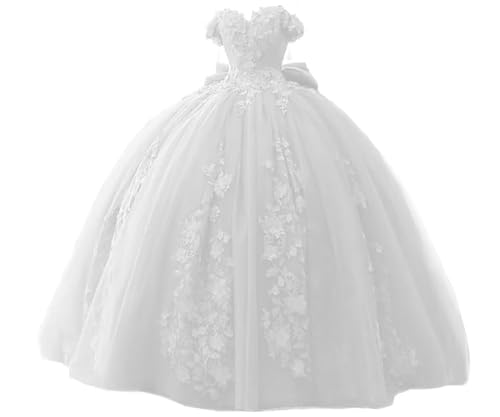 White Lace Wedding Dress for Bride Quinceanera Ball