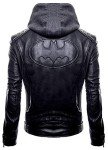 Batman Logo Leather Biker Jacket with Detachable Hood