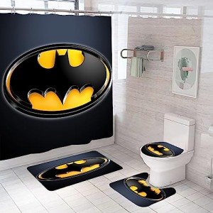 Batman Bathroom Decor Set: Shower Curtain & Mats