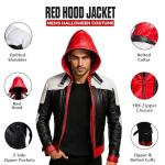 Red Hood Leather Jacket with Bat Logo