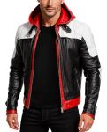 Red Hood Leather Jacket with Bat Logo