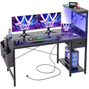 BEXEVUE 47" Gaming Desk with LED Light & Power Outlet