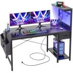 BEXEVUE 47" Gaming Desk with LED Light & Power Outlet