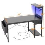 BEXEVUE 47" Gaming Desk with LED Light & Power Outlet