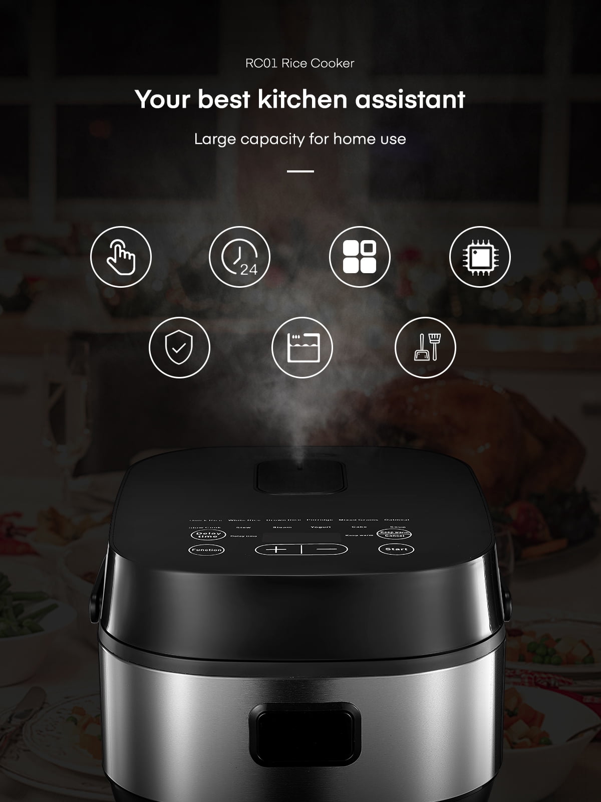 Digital 10-in-1 Rice Cooker Steamer Slow Cooker