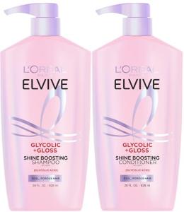 L'Oreal Paris Elvive Glycolic + Gloss Shine Boosting Shampoo and Conditioner Set, Cleanses and Smooths Dull, Porous Hair Into High-Shine, Glossy Hair, 1 Kit